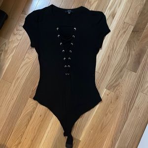 Womens tie up front black body suit